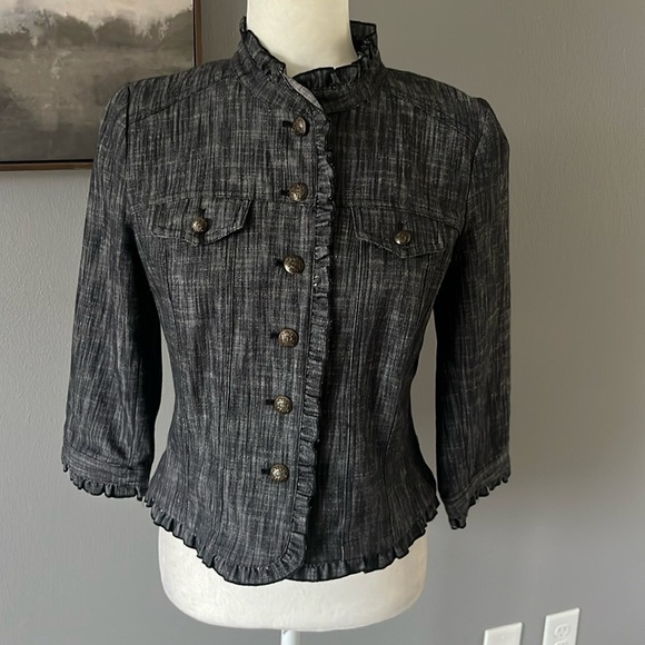 Sandro Jackets & Blazers - Sandro Sportswear Dark Denim Ruffle Blazer Button Down